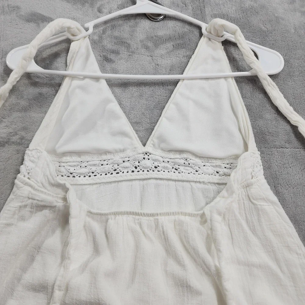 Becca By Rebecca V Swim Cover Up Womens M White Crochet Halter Tie Beach Cotton